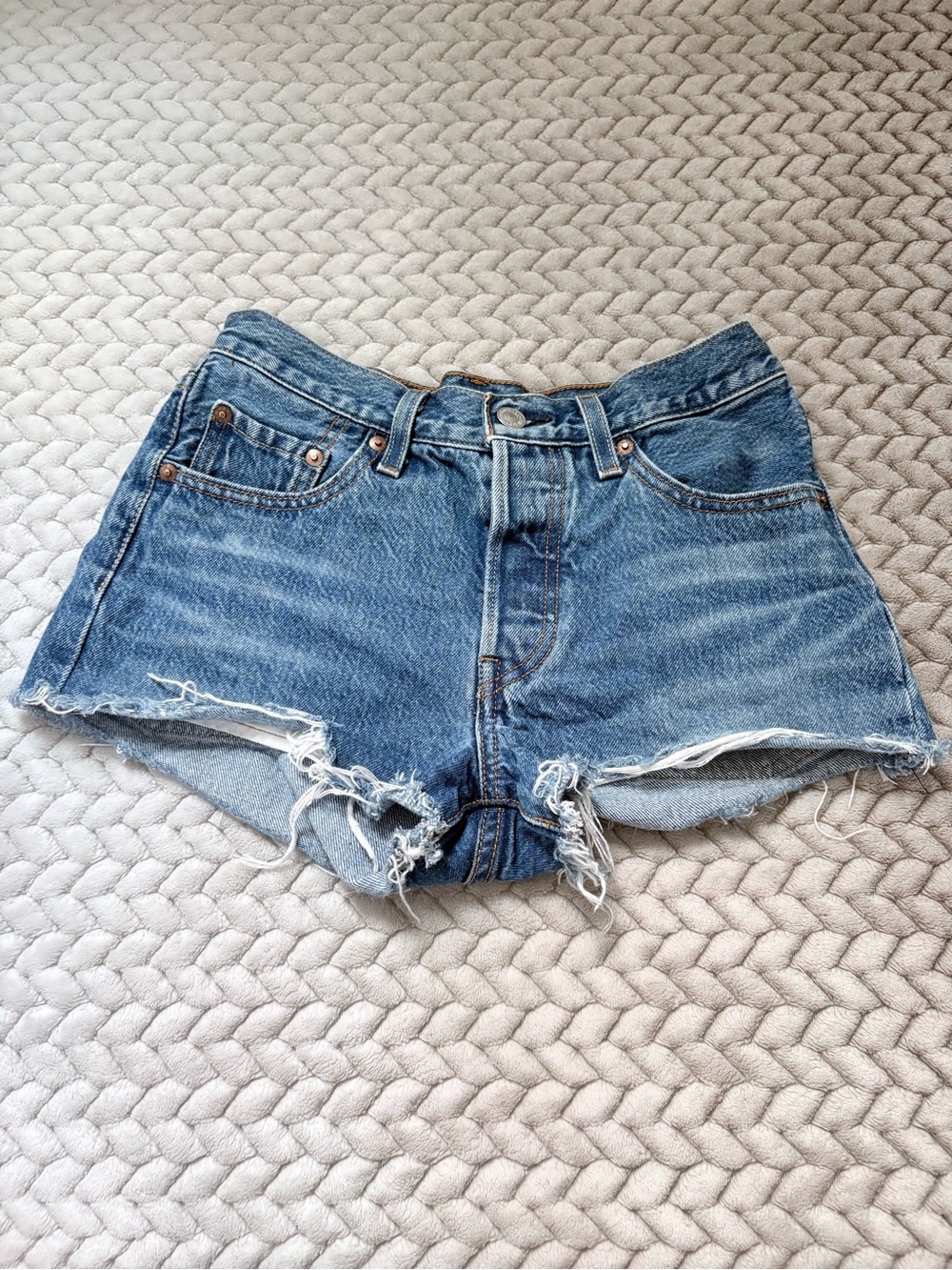 Levi's Blue Distressed cutoff denim booty shorts